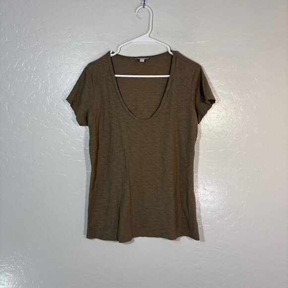 James Perse Shirt Womens Large Brown V Neck Short Sleeve Modal Blend WSVH3182CU - Picture 1 of 7